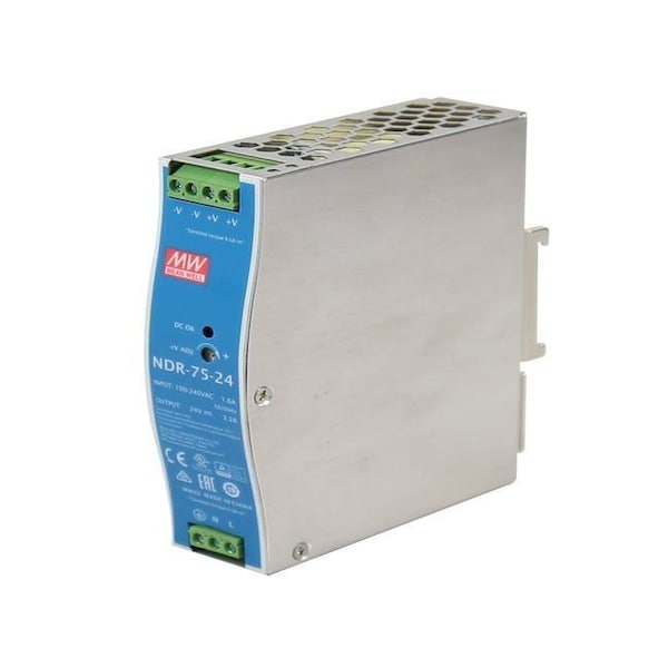 Power Supply, 90 to 264V AC/120 to 370V DC, 24V DC, 75W, 3.2A, DIN Rail